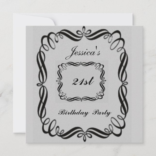 21st  Birthday Party Invitation  Silver Black (Front)