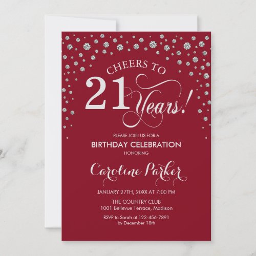 21st Birthday Party Invitation - Silver Red