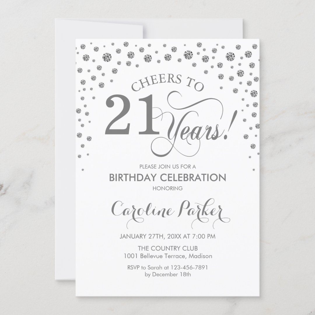 21st Birthday Party Invitation - Silver White | Zazzle