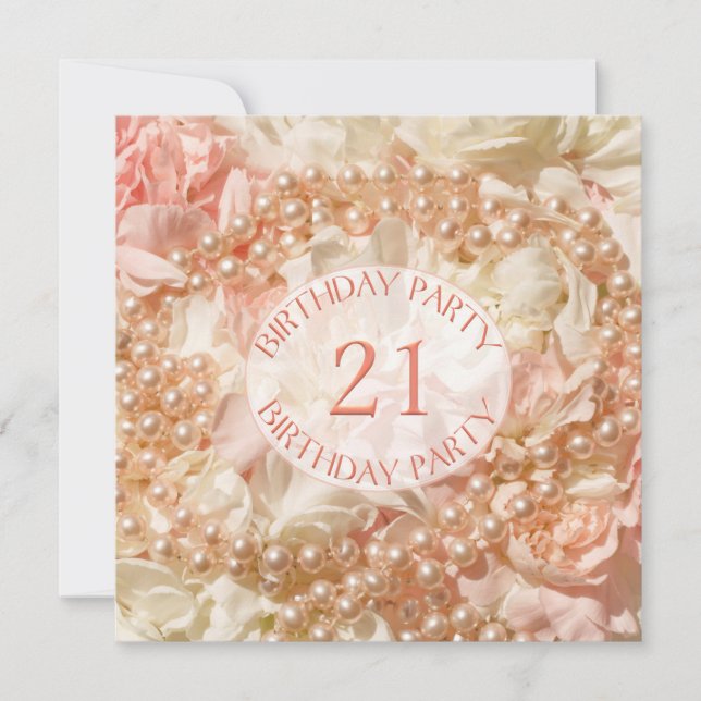 21st Birthday party invitation with pearls (Front)