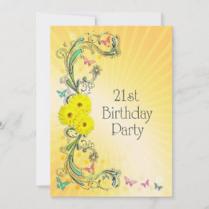 21st Birthday party Invitation with yellow flower