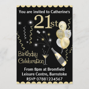 21st Birthday Party Invitations - Black & Gold