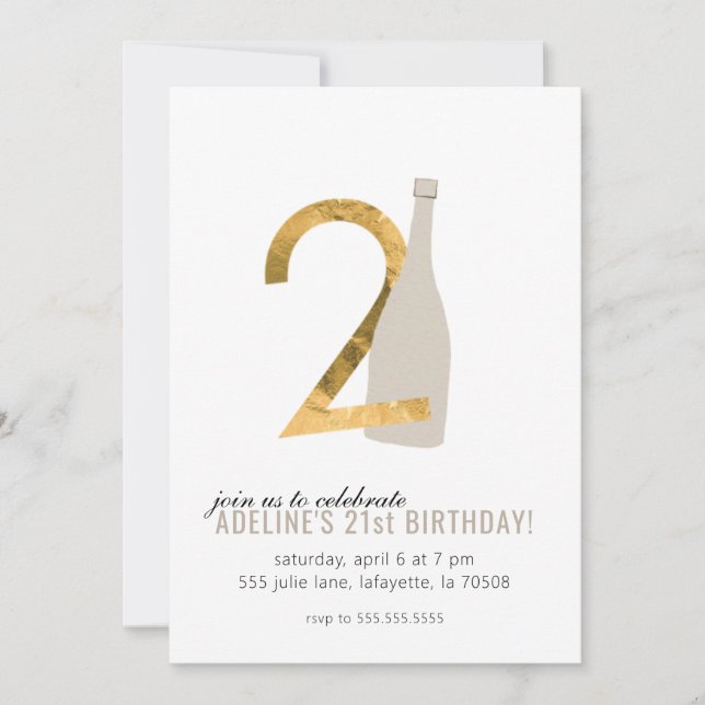 21st Birthday Party Invitations Gold and Champagne (Front)