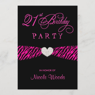 21st Birthday Party Invitations - Hot Pink Zebra