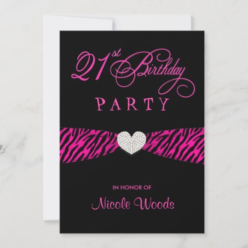 21st Birthday Party Invitations - Hot Pink Zebra