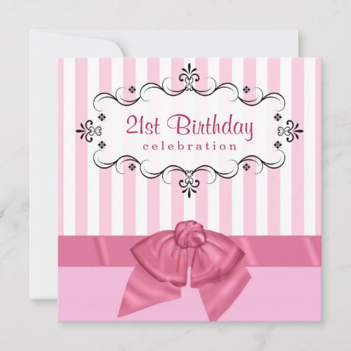 21st Birthday Party Invitations - Pink &amp; White