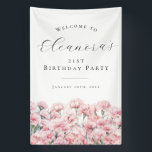 21st Birthday Party January Birth Flower Welcome Banner<br><div class="desc">Elegant watercolor pink carnation flowers create a beautiful floral border at the bottom of this birthday party welcome banner,  carnation flowers are the January birth flower. A trendy font combination gives it a modern vibe. All of the text is editable.</div>