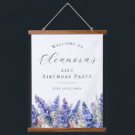 21st Birthday Party July Birth Flower Welcome Hanging Tapestry<br><div class="desc">Elegant summer watercolor blue larkspur flowers create a beautiful floral border at the bottom of this birthday party welcome sign,  larkspur or delphinium flowers are the July birth flower. A trendy font combination gives it a modern aesthetic. All of the text is editable.</div>