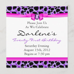 21st Birthday Party Leopard Funky Diva Purple Invitation