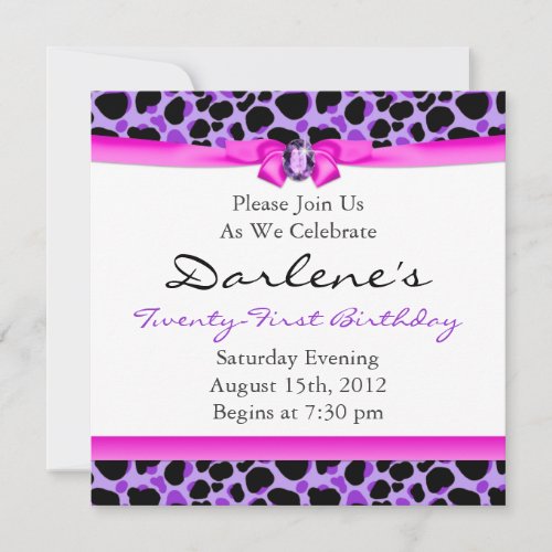 21st Birthday Party Leopard Funky Diva Purple Custom Invitations