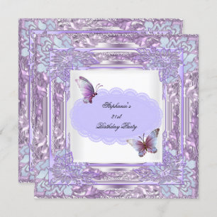 21st Birthday Party Lilac White Butterfly Invitation