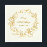 21st Birthday Party Luxe Gold Rose Ivory Cocktail Napkins<br><div class="desc">Elegant rose gold floral 21st birthday paper napkins feature pretty script calligraphy surrounded by a lush gold rose wreath. The roses look beautiful with the ivory white background. You can actually change the background color to any color. All of the text can be edited. This item is part of the...</div>