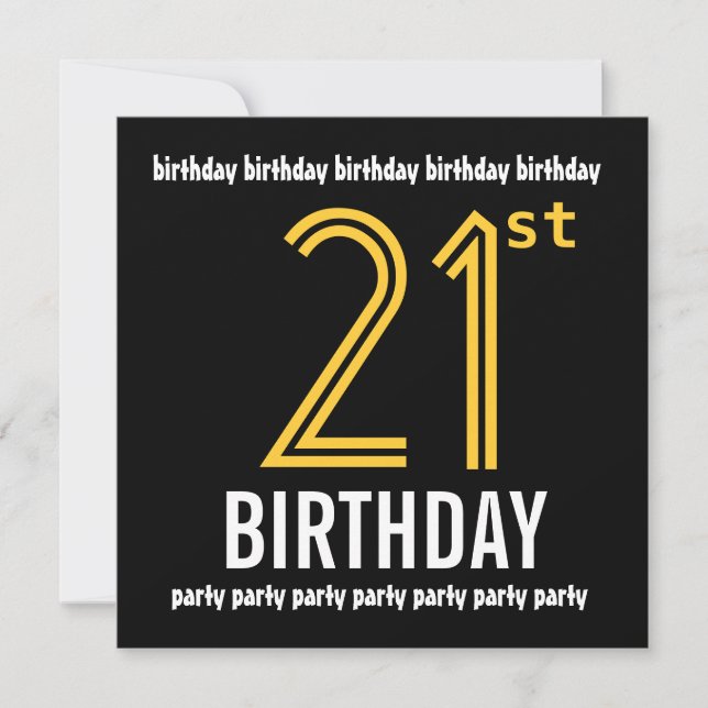 21st Birthday Party Modern Gold and Black Invitation (Front)
