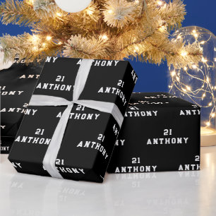 21st Birthday Party Name Black Modern Pattern Wrapping Paper