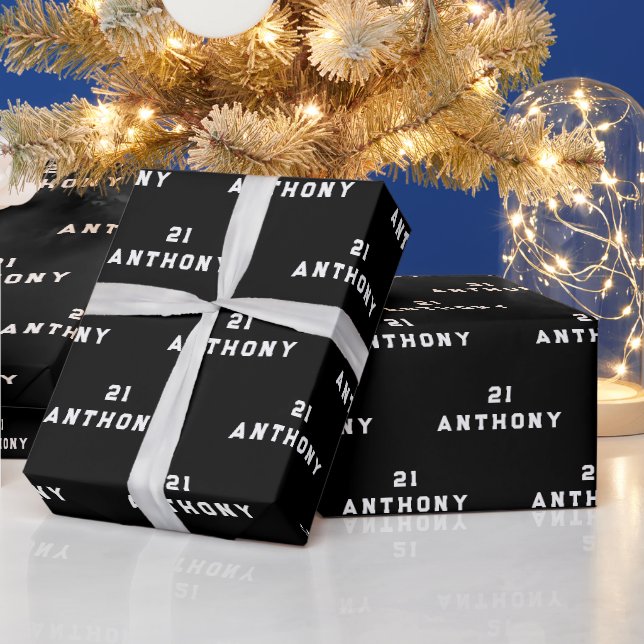 21st Birthday Party Name Black Modern Pattern Wrapping Paper (Holidays)