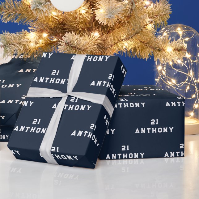 21st Birthday Party Name Navy Blue Modern Pattern Wrapping Paper (Holidays)