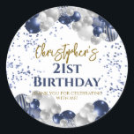 21st Birthday Party Navy Balloons Classic Round Sticker<br><div class="desc">A gorgeous 21st birthday party or celebration favor sticker. This fabulous navy blue and silver balloons design is the perfect  way to decorate your favor bags for an 21st celebration or twenty-first birthday party.</div>