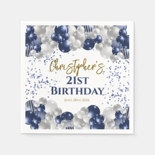 21st Birthday Party Navy Balloons Napkins