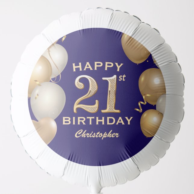 21st Birthday Party Navy Blue and Gold Balloons (Front)