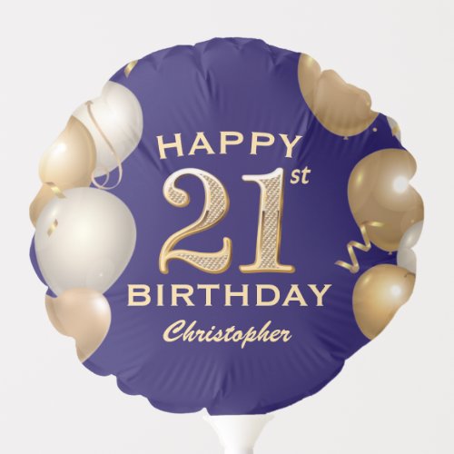 21st Birthday Party Navy Blue and Gold Balloons