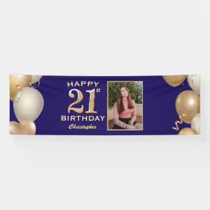 21st Birthday Party Navy Blue and Gold Balloons Banner