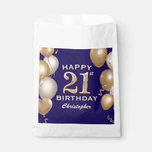 21st Birthday Party Navy Blue and Gold Balloons Favor Bag