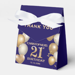 21st Birthday Party Navy Blue and Gold Balloons Favor Boxes
