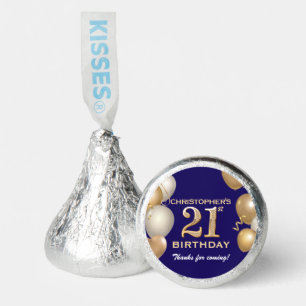 21st Birthday Party Navy Blue and Gold Balloons Hershey®'s Kisses®