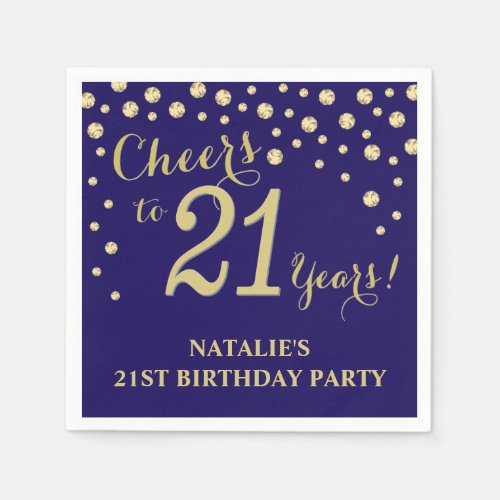 21st Birthday Party Navy Blue and Gold Diamond Napkins