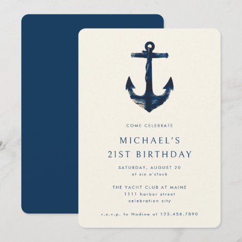21st Birthday Party Navy Blue Nautical Anchor
