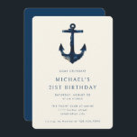 21st Birthday Party Navy Blue Nautical Anchor Invitation<br><div class="desc">21st Birthday Party Modern Elegant Navy Blue Nautical Anchor Invitation</div>