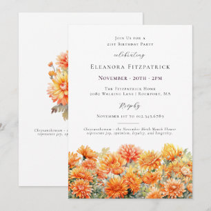 21st Birthday Party November Birth Month Flower Invitation