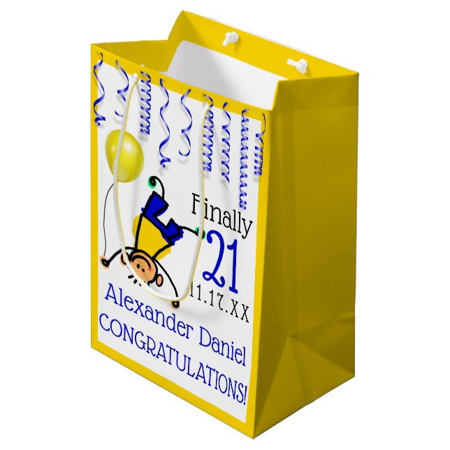 21st Birthday Party or Customize Age Medium Gift Bag (Front Angled)