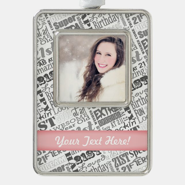 21st Birthday Party Personalized Gifts Silver Plated Framed Ornament (Front)