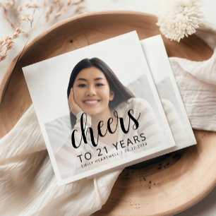 21st Birthday Party Photo Black Script Cheers Napkins