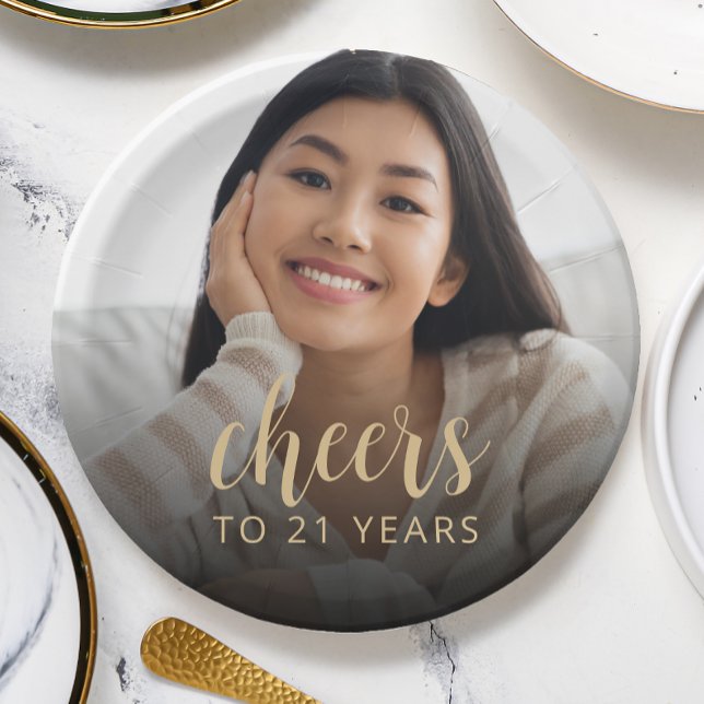 21st Birthday Party Photo Cheers Paper Plates (Creator Uploaded)