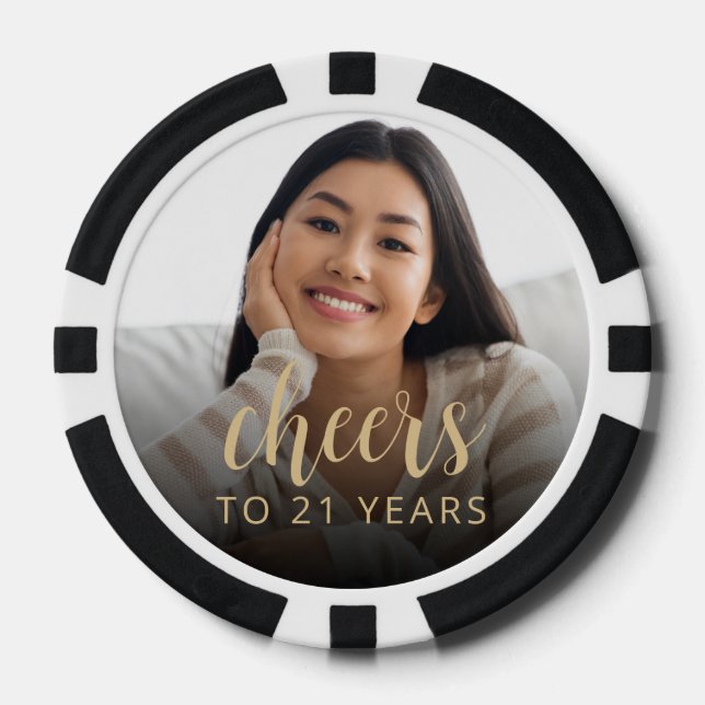 21st Birthday Party Photo Cheers Poker Chips (Front)