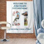 21st Birthday Party Photo Collage Backdrop<br><div class="desc">Create your own photo collage tapestry for a 21st birthday party. These wall hangings make a great backdrop, welcome sign or photobooth. The template is set up for you to add your own photographs, which automatically form the number 21. You can also edit all of the wording. The sample wording...</div>