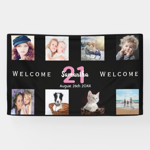 21st birthday party photo collage girl black banner