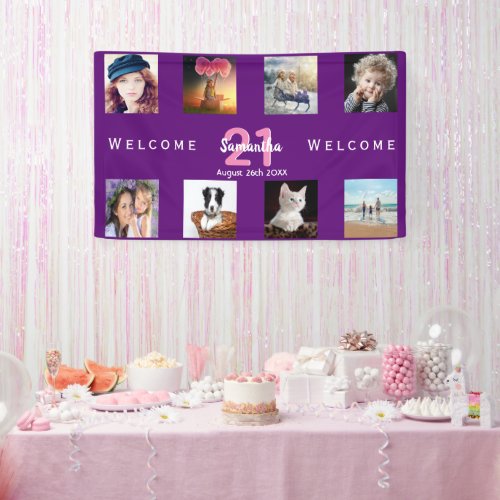 21st birthday party photo collage girl purple banner