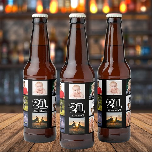 21st birthday party photo collage guy black beer bottle label