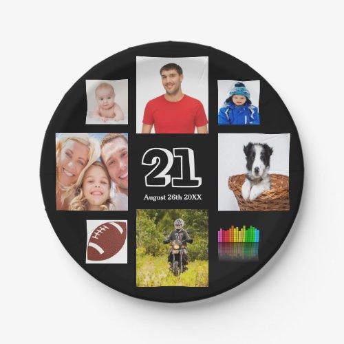 21st birthday party photo collage guy black paper plates