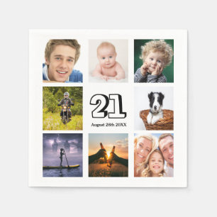 21st birthday party photo collage guys napkins