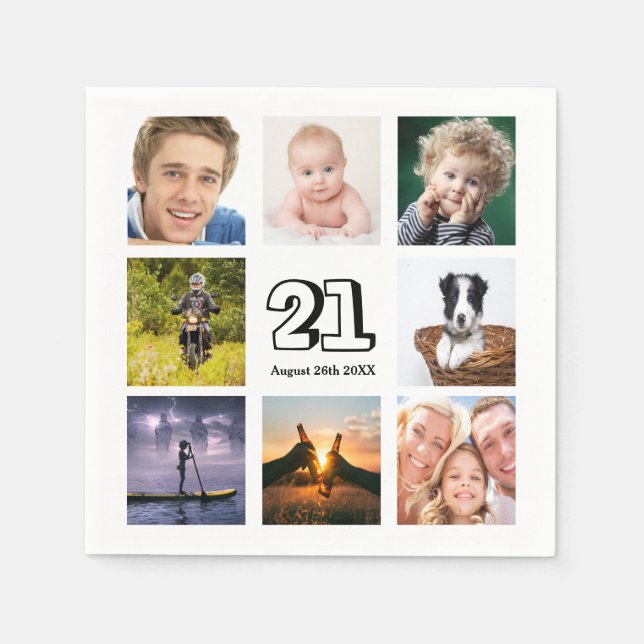 21st birthday party photo collage guys napkins (Front)