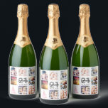 21st birthday party photo collage legal cheers fun sparkling wine label<br><div class="desc">A bottle label for a 21st birthday party, celebrating her life with a collage of 8 of your photos. Personalize and add a name, age 21 and a date. Date of birth or the date of the party. Black and gray colored letters. Elegant, chic white background color. The text: Legal...</div>