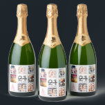 21st birthday party photo collage legal cheers fun sparkling wine label<br><div class="desc">A bottle label for a 21st birthday party, celebrating her life with a collage of 8 of your photos. Personalize and add a name, age 21 and a date. Date of birth or the date of the party. Black and gray colored letters. Elegant, chic white background color. The text: Legal...</div>