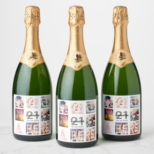 21st birthday party photo collage legal cheers fun sparkling wine label