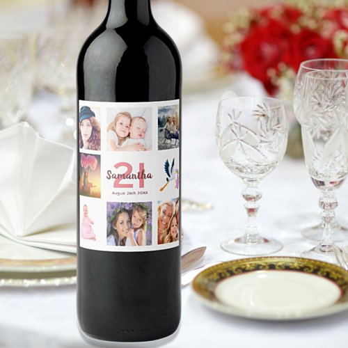 21st birthday party photo collage wine label