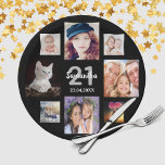 21st birthday party photo collage woman black paper plates<br><div class="desc">A paper plate for a 21st birthday party for a young woman celebrating her life with a collage of 8 of your own photos.  Templates the age 21 and a date.  Date of birth or the date of the party.  White and gray colored letters.  Black background.</div>