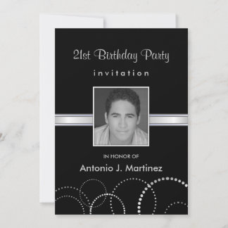 21st Birthday Party Photo Invitations - Silver